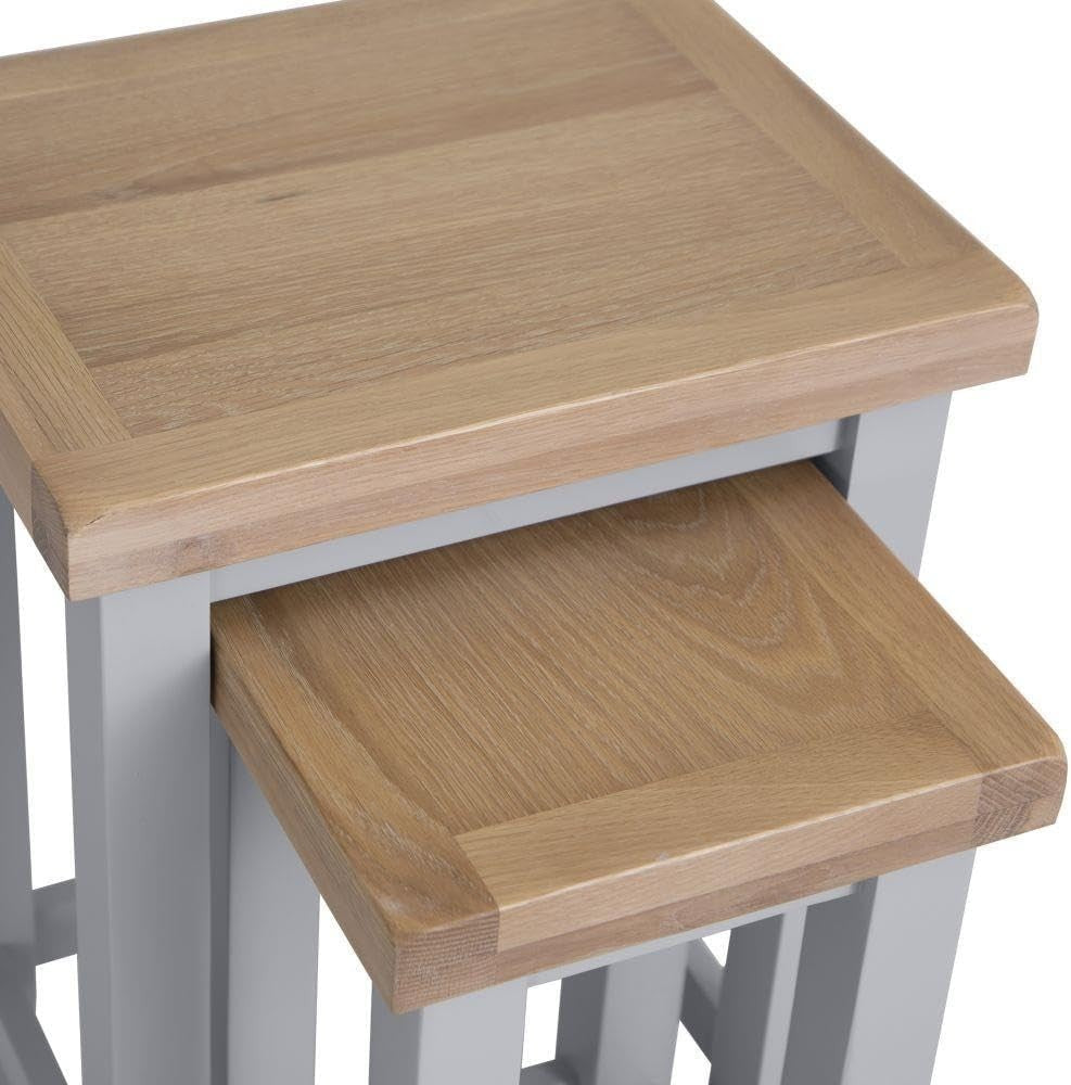 Nesting Coffee Side Tables Set 2 Grey Oak Wood Top Pine Frame Square New