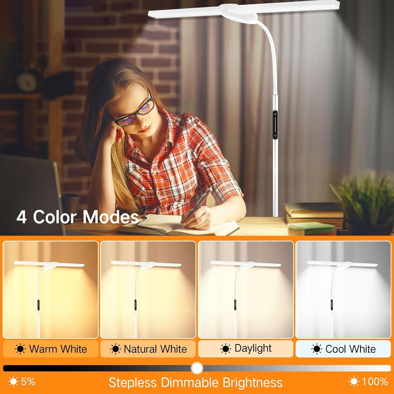Double Head LED Floor Lamp Dimmable Remote Touch Adjustable Reading