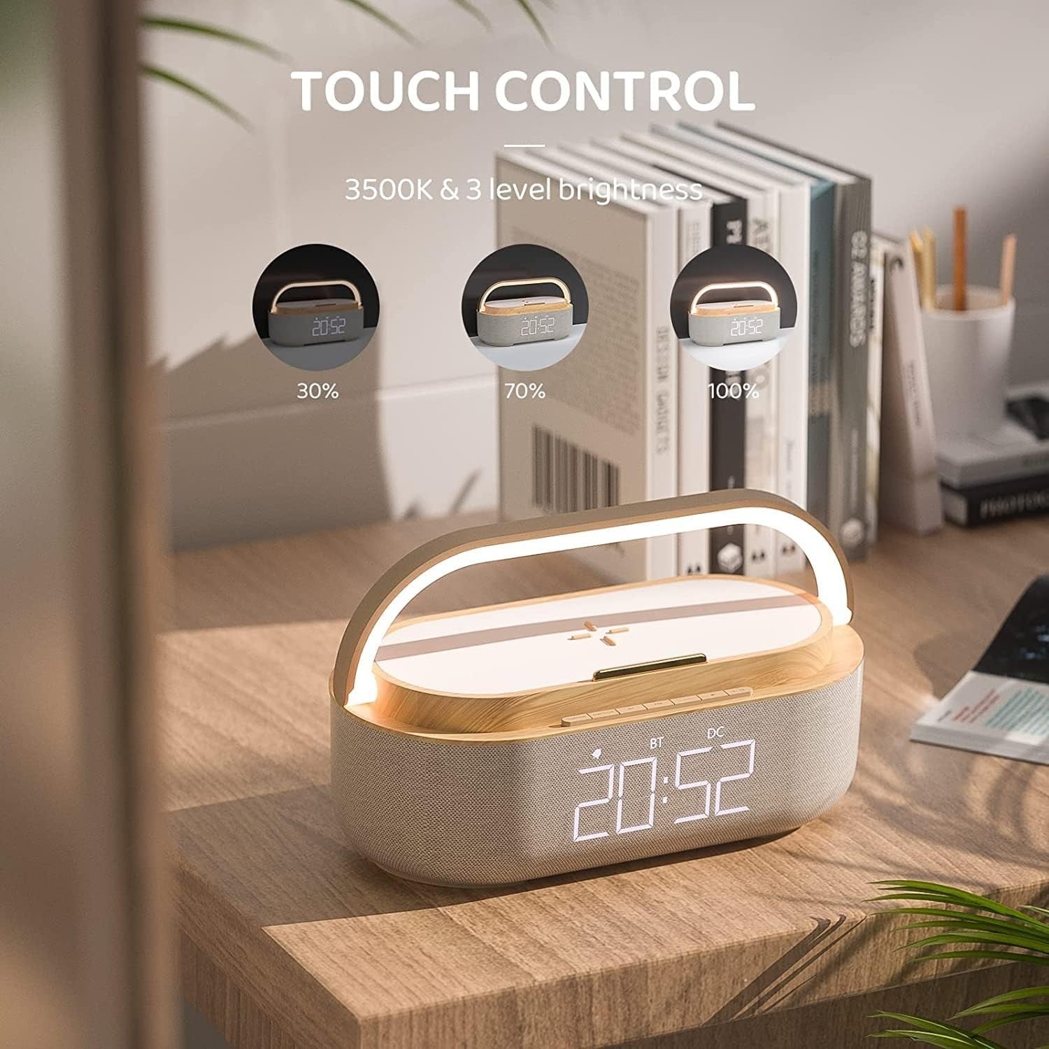 Bluetooth Alarm Clock Wireless Charger Speaker Loud Snooze Night Light
