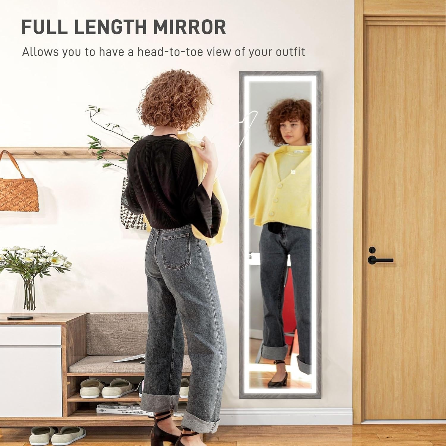 Full Length LED Mirror Wall Leaning Freestanding Dimmable Light Up