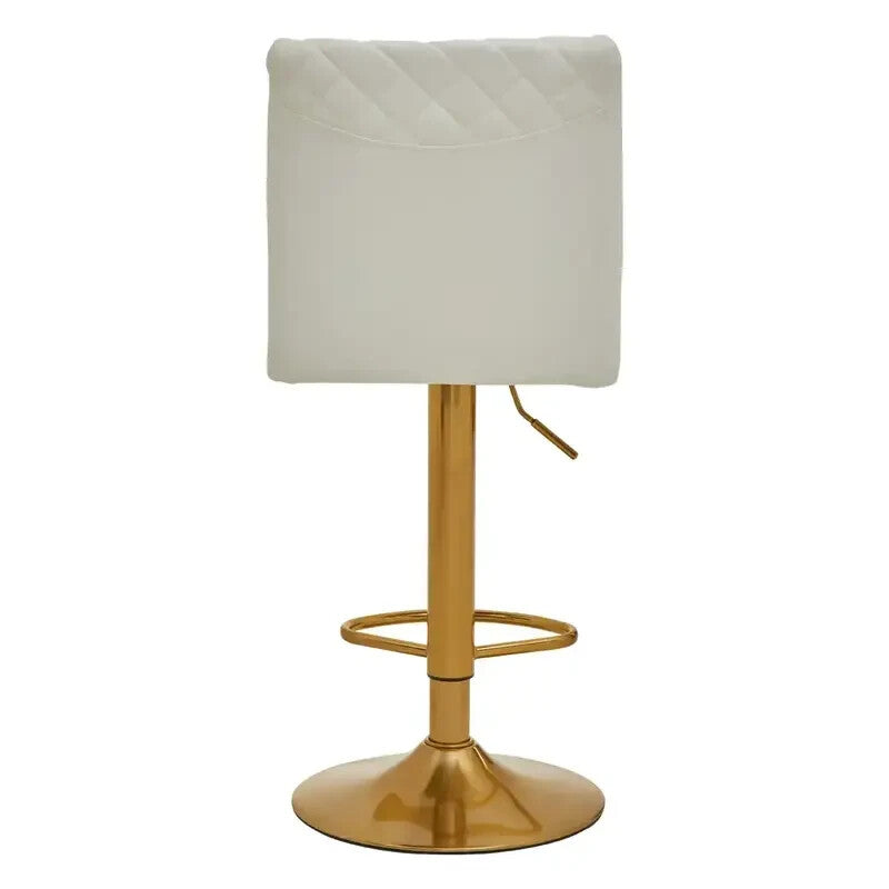 White Gold Bar Stool Swivel Adjustable PU Leather Kitchen Island Chair