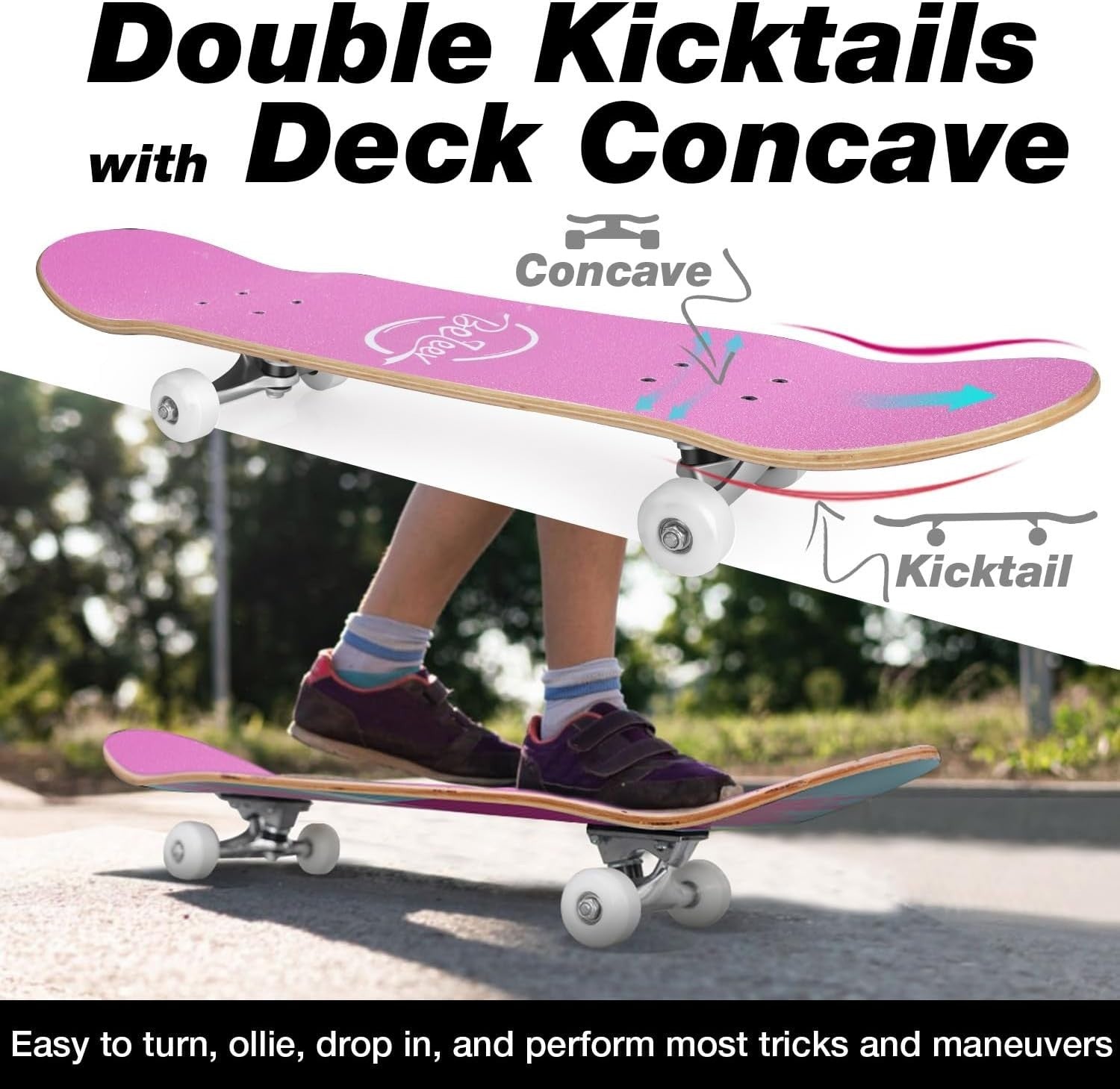 31x8 Maple Complete Skateboard Double Kick Concave Cruiser Pink Blue