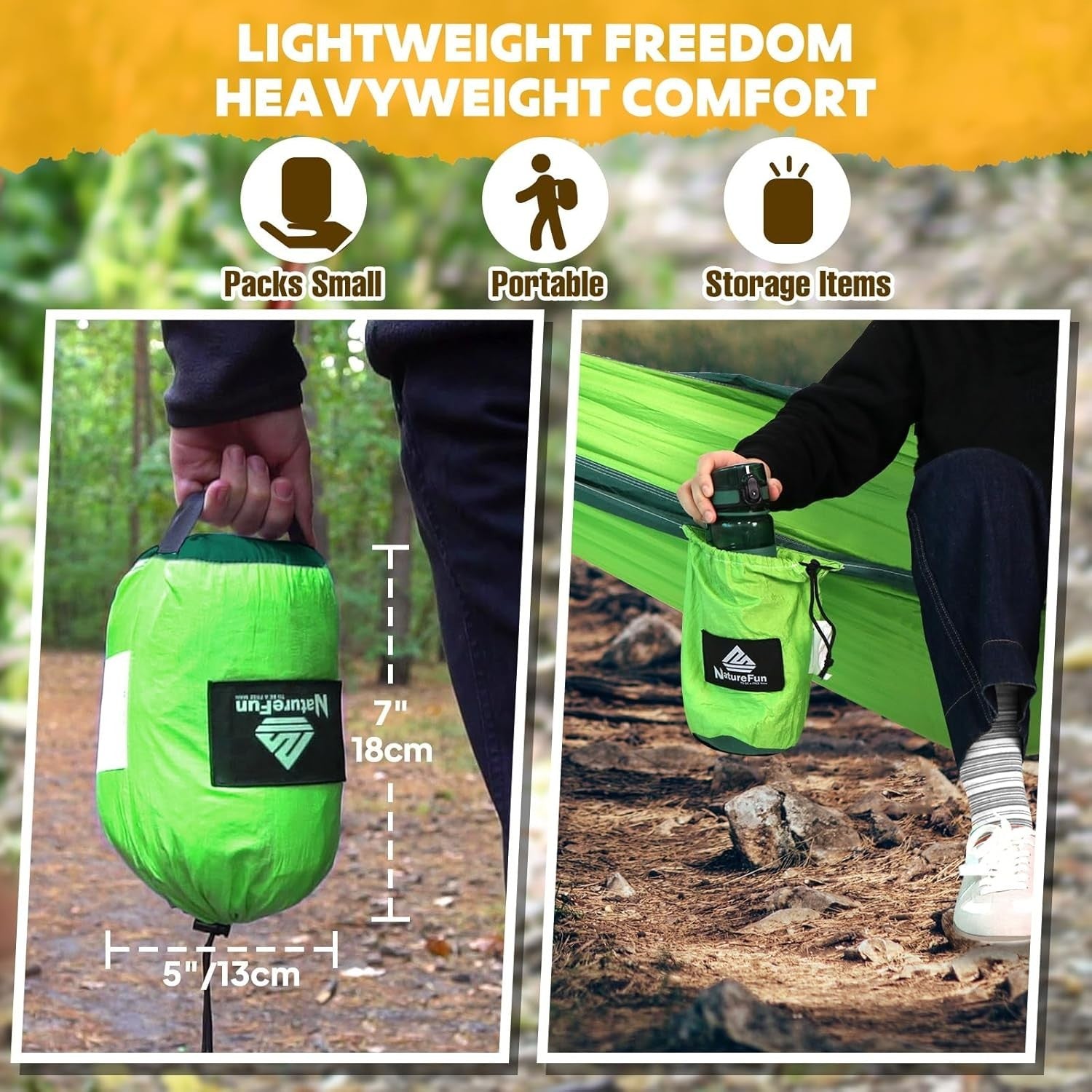 Ultra-Light Camping Hammock 300kg Load, Quick-Dry Parachute Nylon, Portable