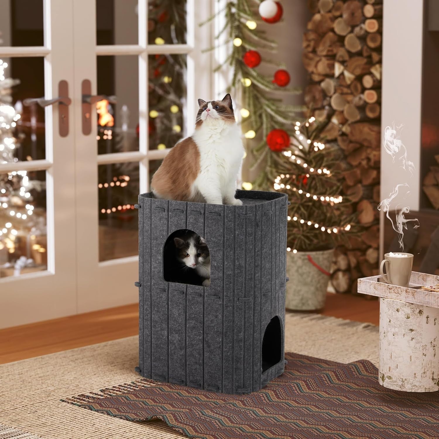 2 Storey Felt Cat House Large Cat Cave Condo Indoor Multi Cat Bed