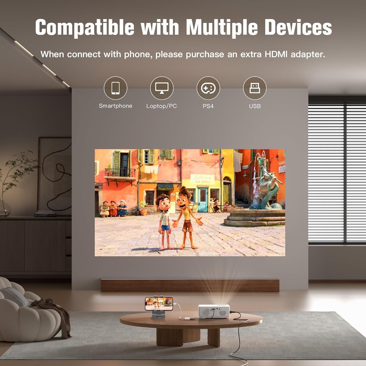 1080P Mini Home Projector 18000 Lumens Portable Cinema HDMI USB