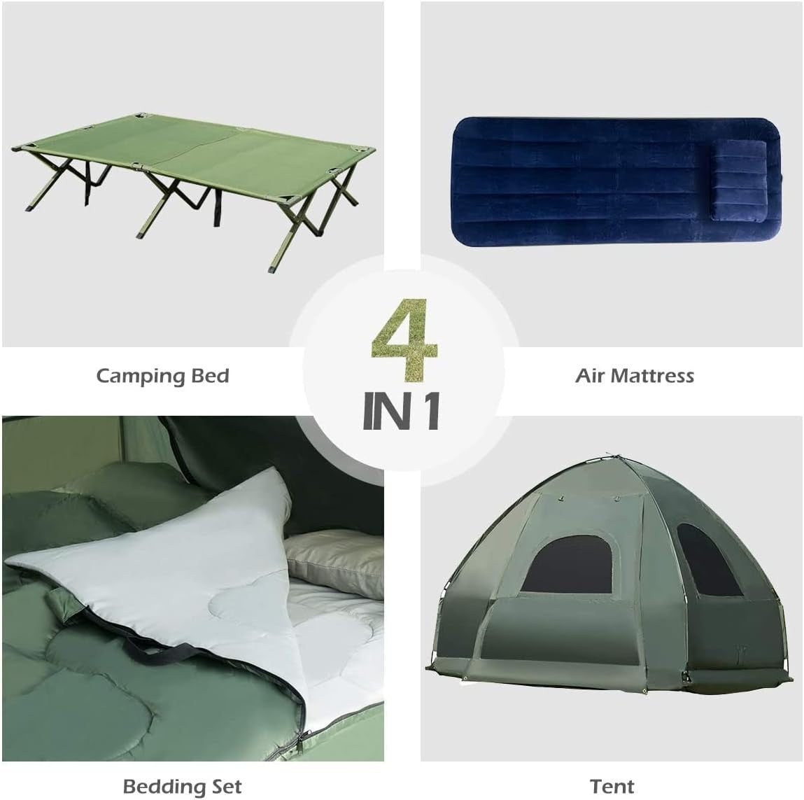 2-Person Waterproof Camping Tent Bed with Air Mattress & Sleeping Bag