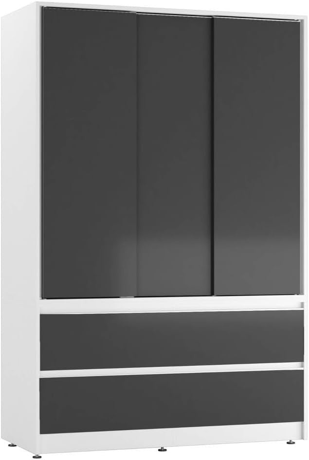 Black Sliding Door Wardrobe with 4 Drawers Hanging Rail Storage Unit