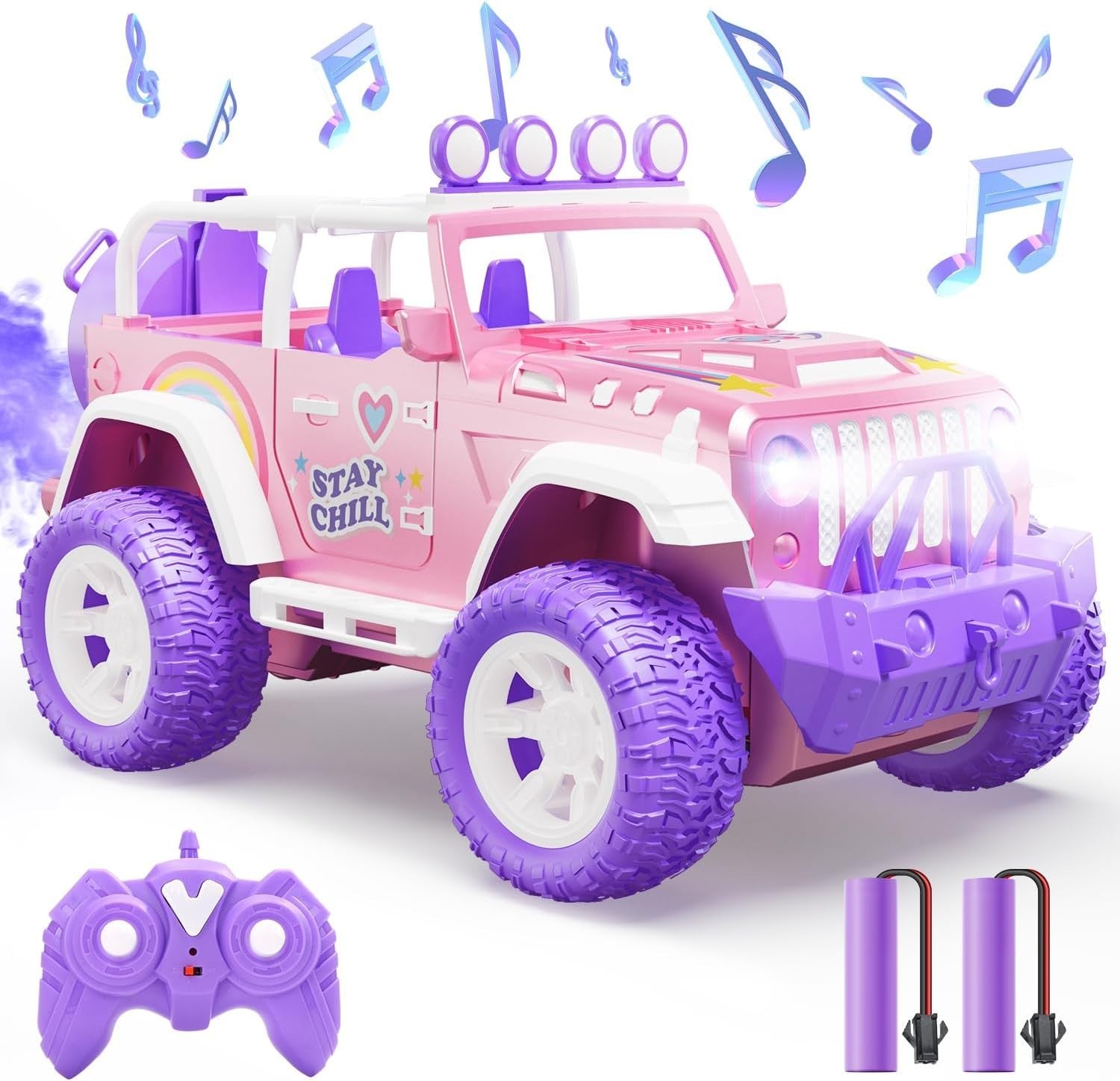Pink 1:16 RC Car for Girls with Fog Mist & Music 2.4GHz SUV Toy Gift