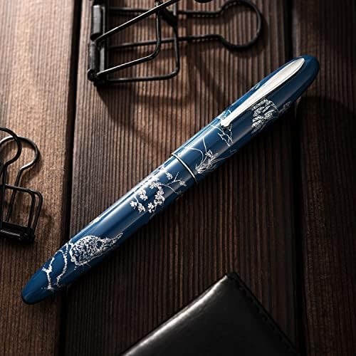 Extra Fine Fountain Pen Blue Metal Silver Trim Gift Box Set