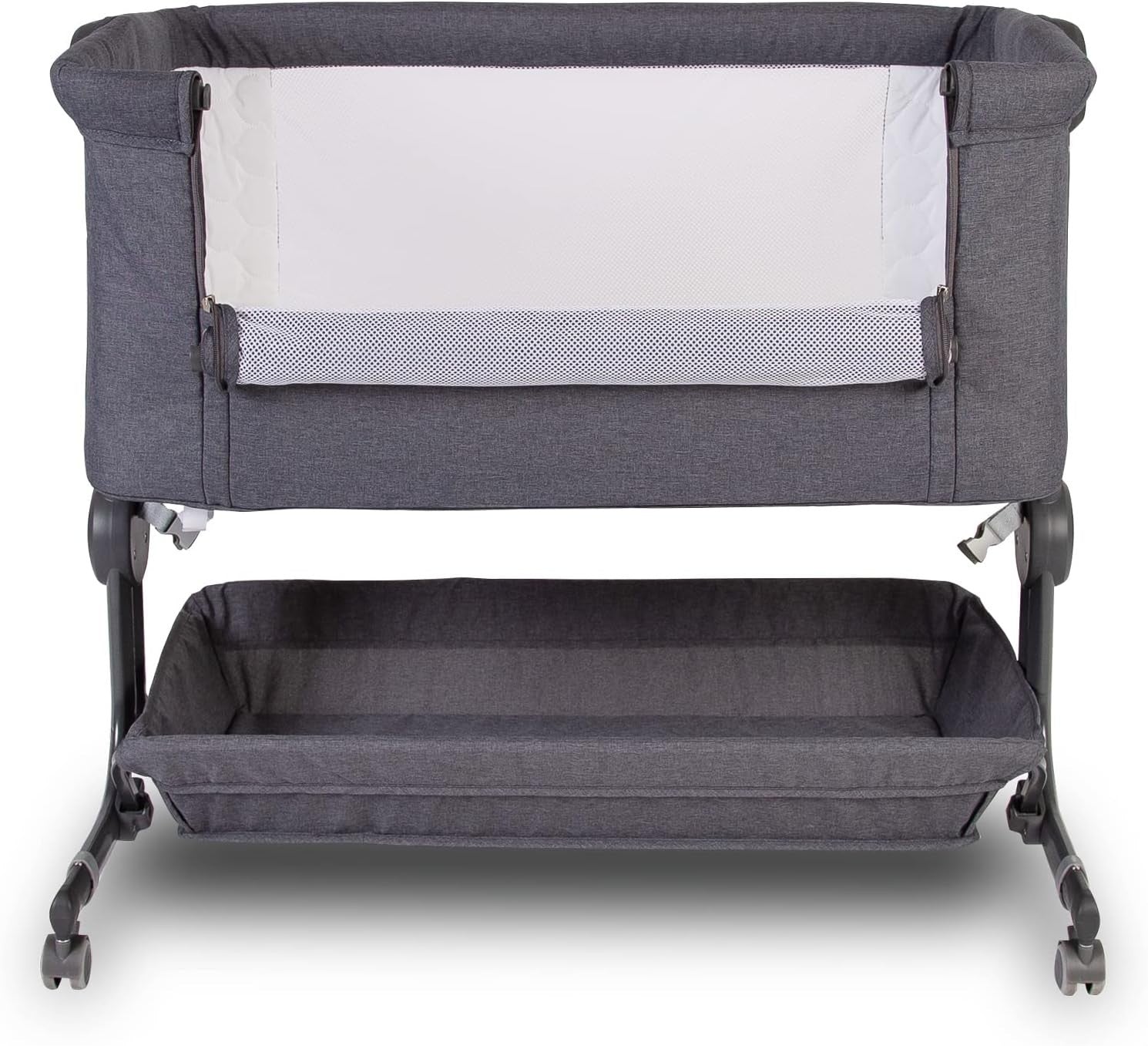 Bedside Baby Co-Sleeper Cot Adjustable Height Crib with Mattress Dark Grey