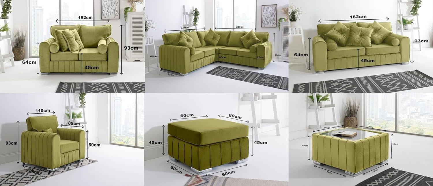 Silver Plush Velvet 3 Seater Sofa | Modern Channel Tufted | Metal Legs