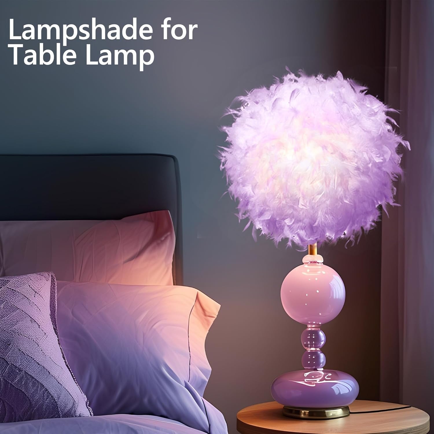 Feather Lamp Shade 40cm Purple Ceiling Pendant Fluffy Lampshade Decor