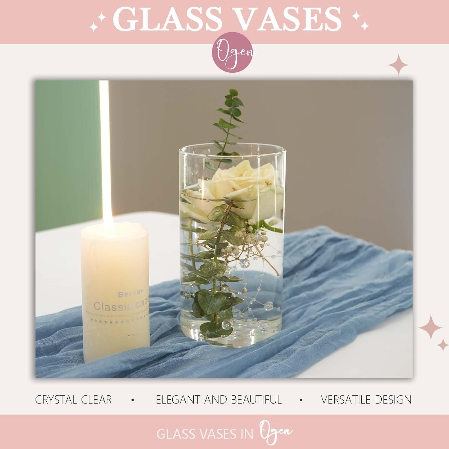 Clear Glass Cylinder Vase Set of 6 Flower Candle Wedding Table Centrepiece