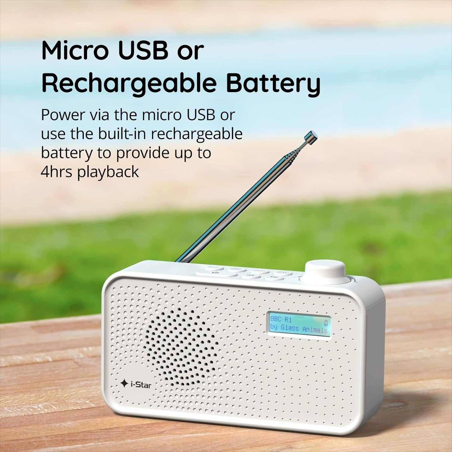 Portable DAB DAB+ FM Radio USB Rechargeable LCD Display White