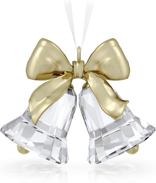 Luxury Crystal Bells Ornament Gold-Tone Ribbon Sparkling Festive Hanging Decor
