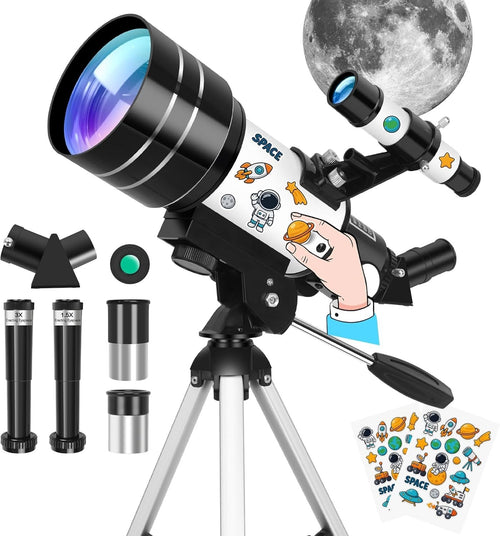 70mm Refractor Telescope 15X–150X for Kids & Adults - White