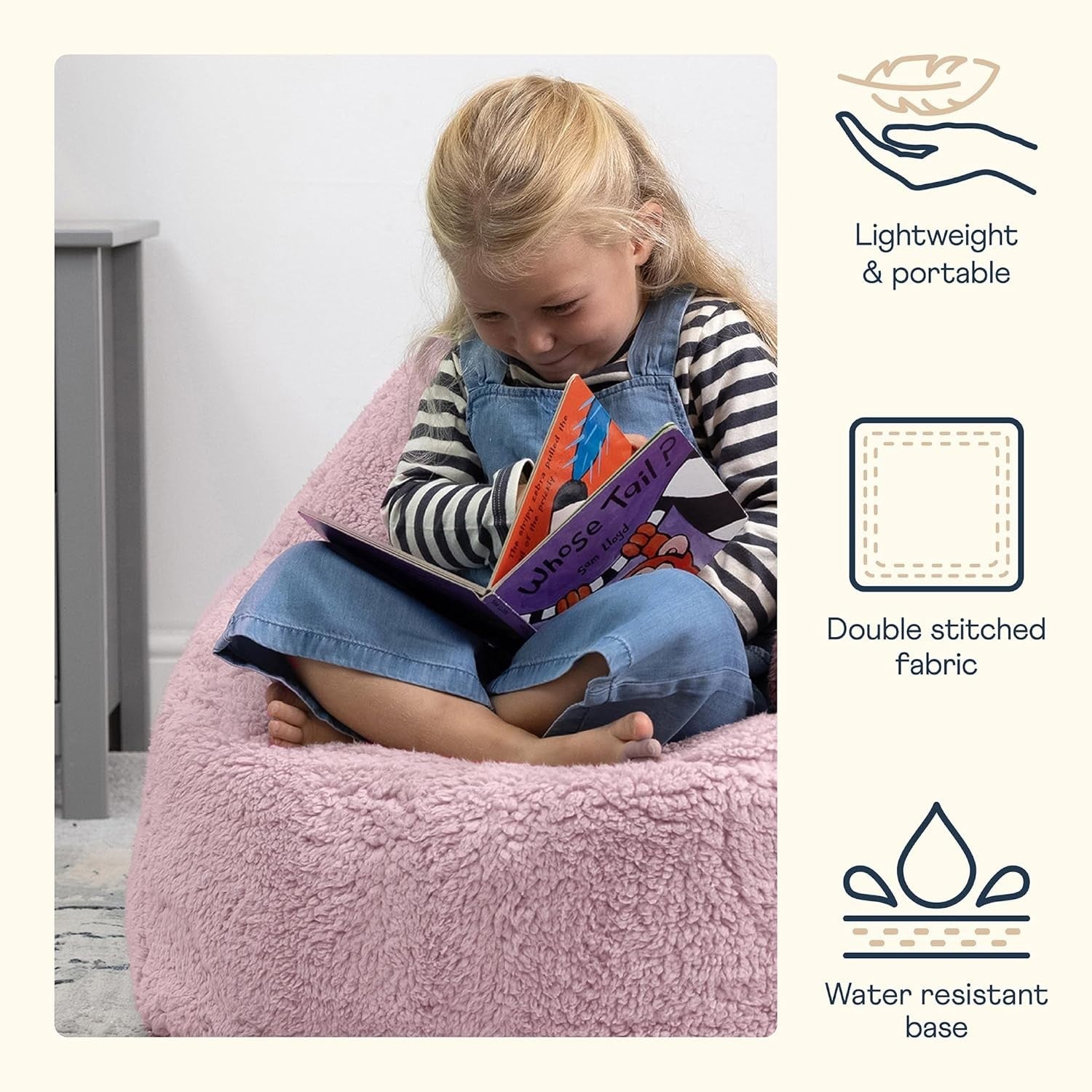 Pink Teddy Fleece Kids Bean Bag Chair – Soft Armchair for Bedroom & Play