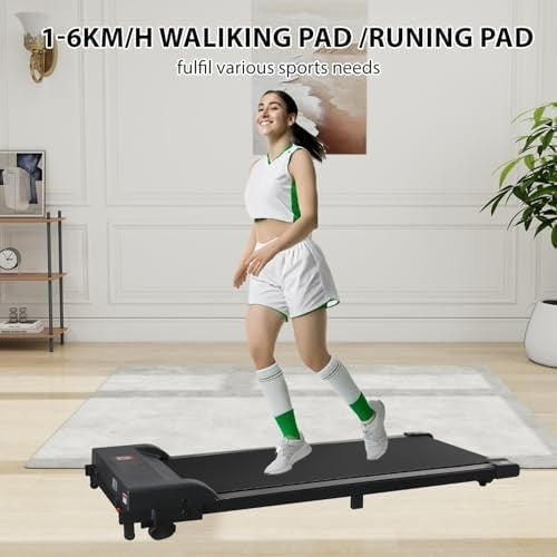 Under Desk Walking Pad Treadmill 4% Incline Portable Home Office Grey