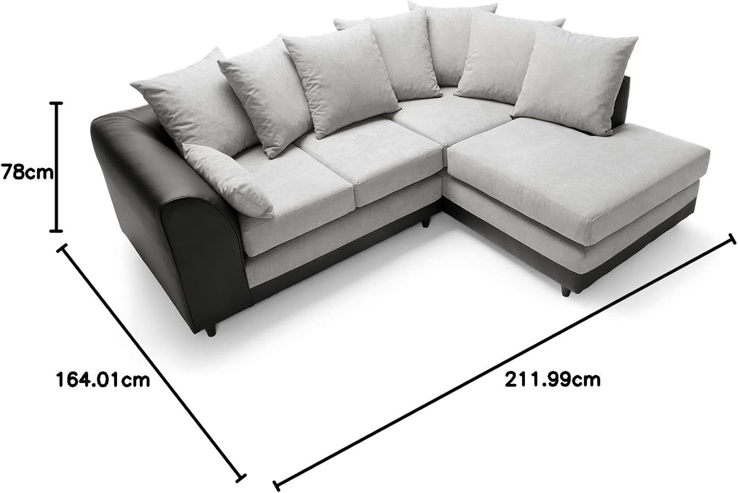 Modern Black L-Shaped Corner Sofa Sectional with Faux Leather & Chenille Comfort