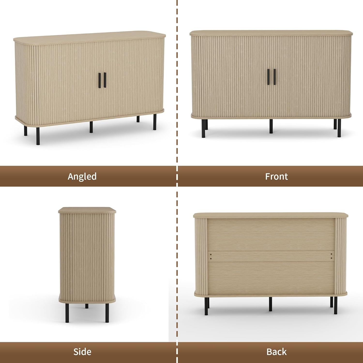 Modern Beige Sideboard Cabinet Buffet Cupboard with Sliding Tambour Doors
