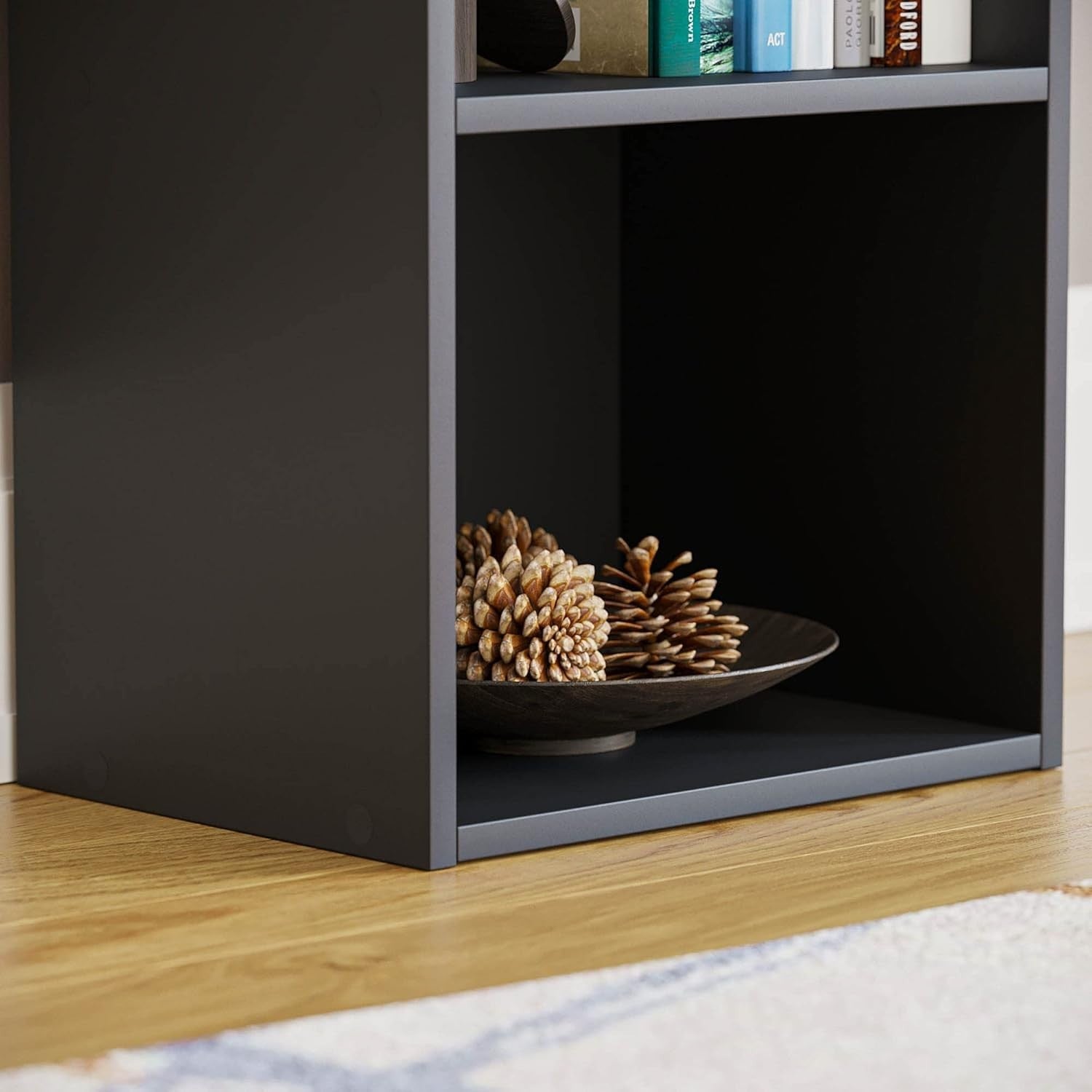 5 Tier Black Wooden Cube Bookcase Small Storage Shelf for Living Room Office