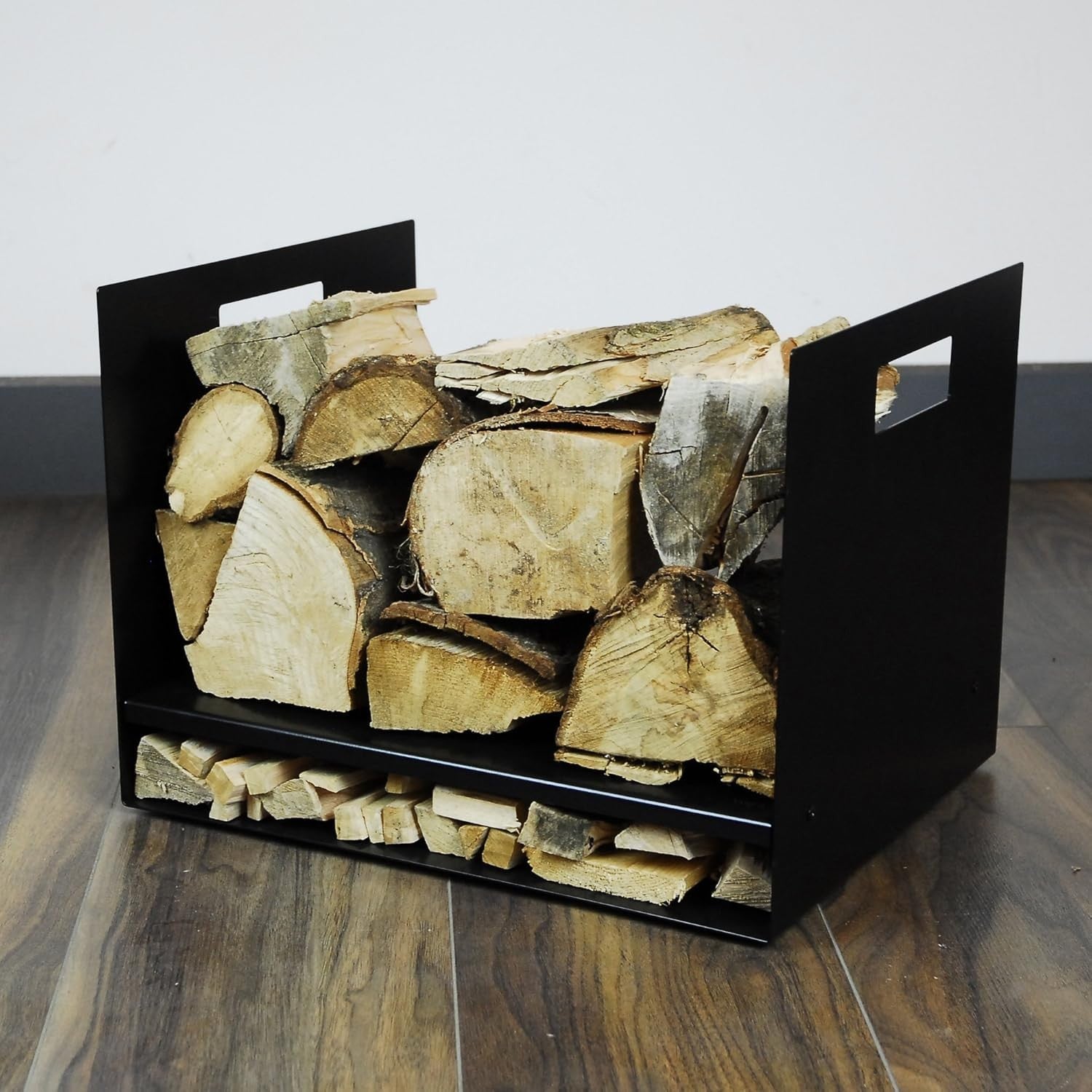 Wide Steel Firewood Log Basket with Shelf 40x32x30cm Sturdy Wood Storage