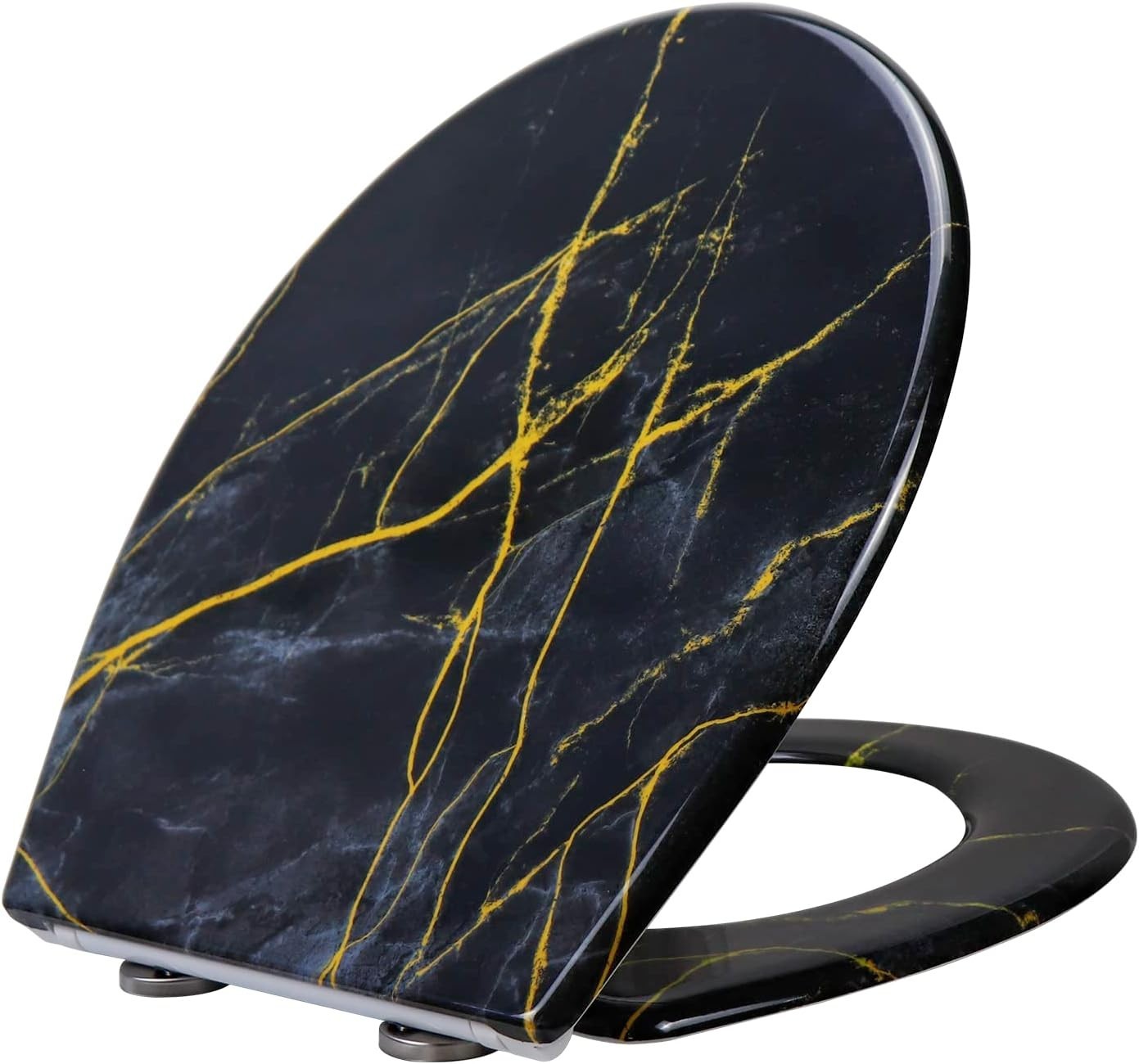 Black Marble Toilet Seat Soft Close Quick Release Top Fix 45x37cm