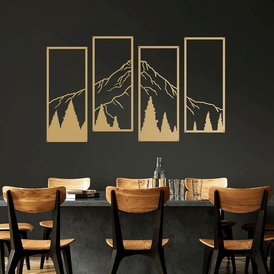 4pc Metal Mountain Wall Art Gold Forest Large Decor