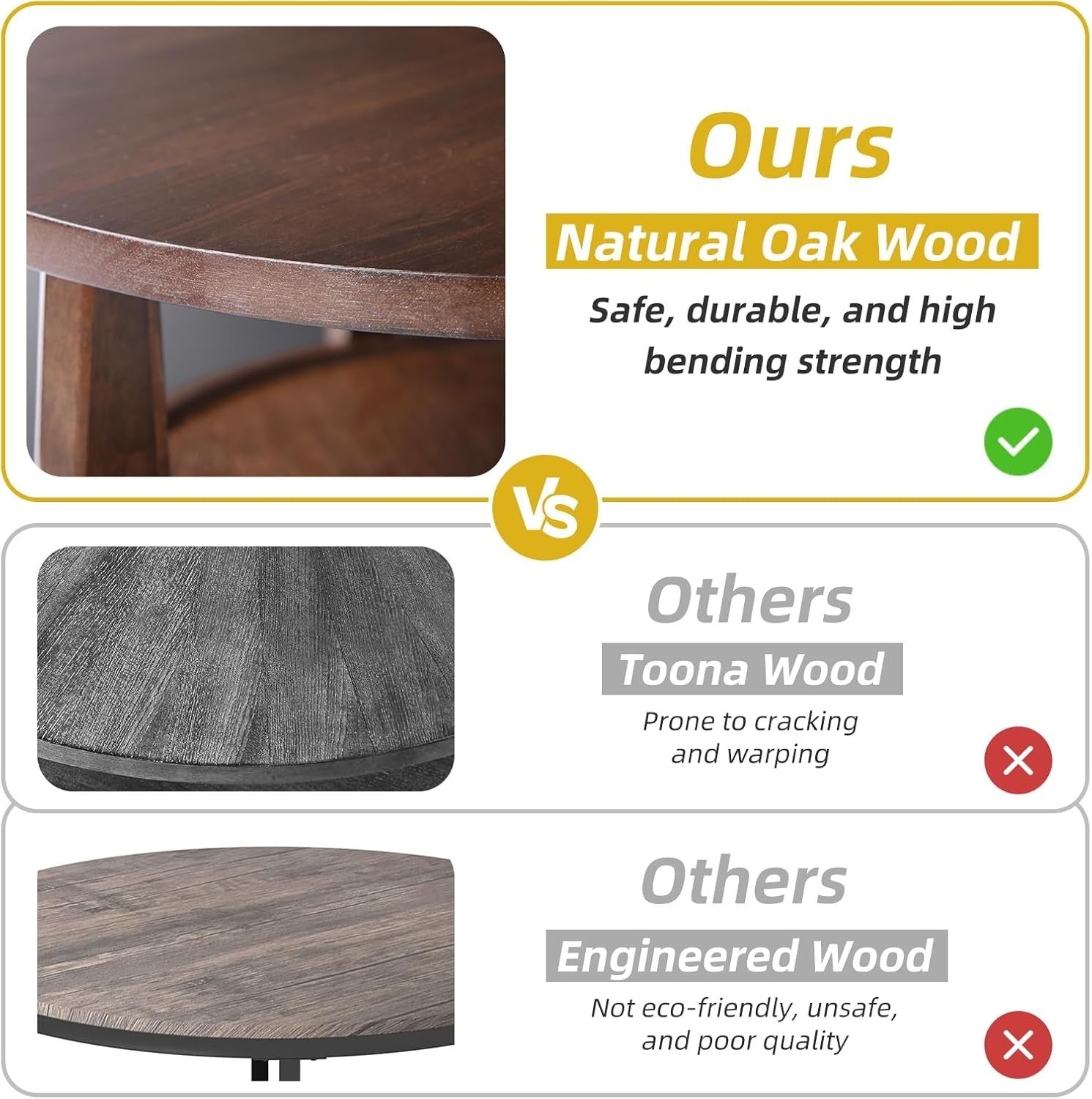 Natural Oak Round Coffee Table with Hidden Drawer – 50x40x50cm Storage