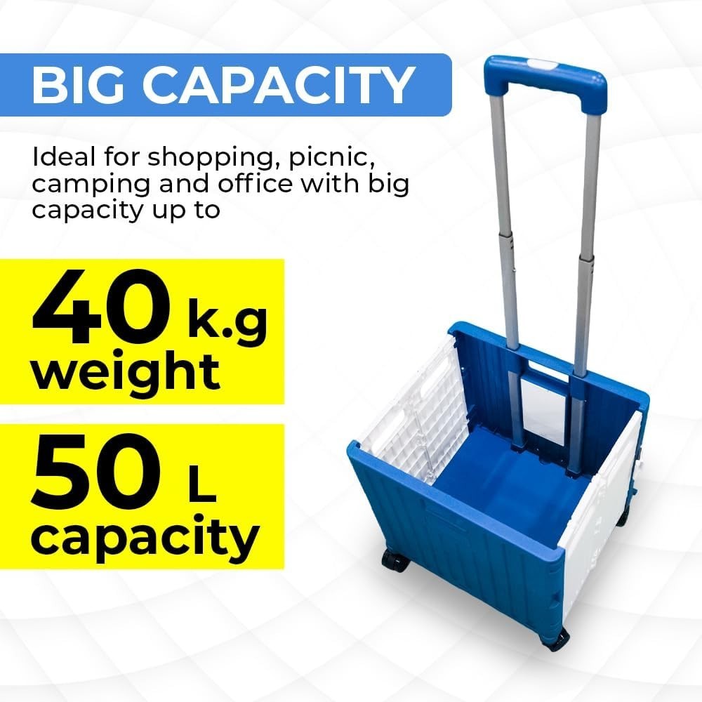 50L Folding Shopping Trolley Cart 4 Wheels Lid 40kg Pull Along Utility