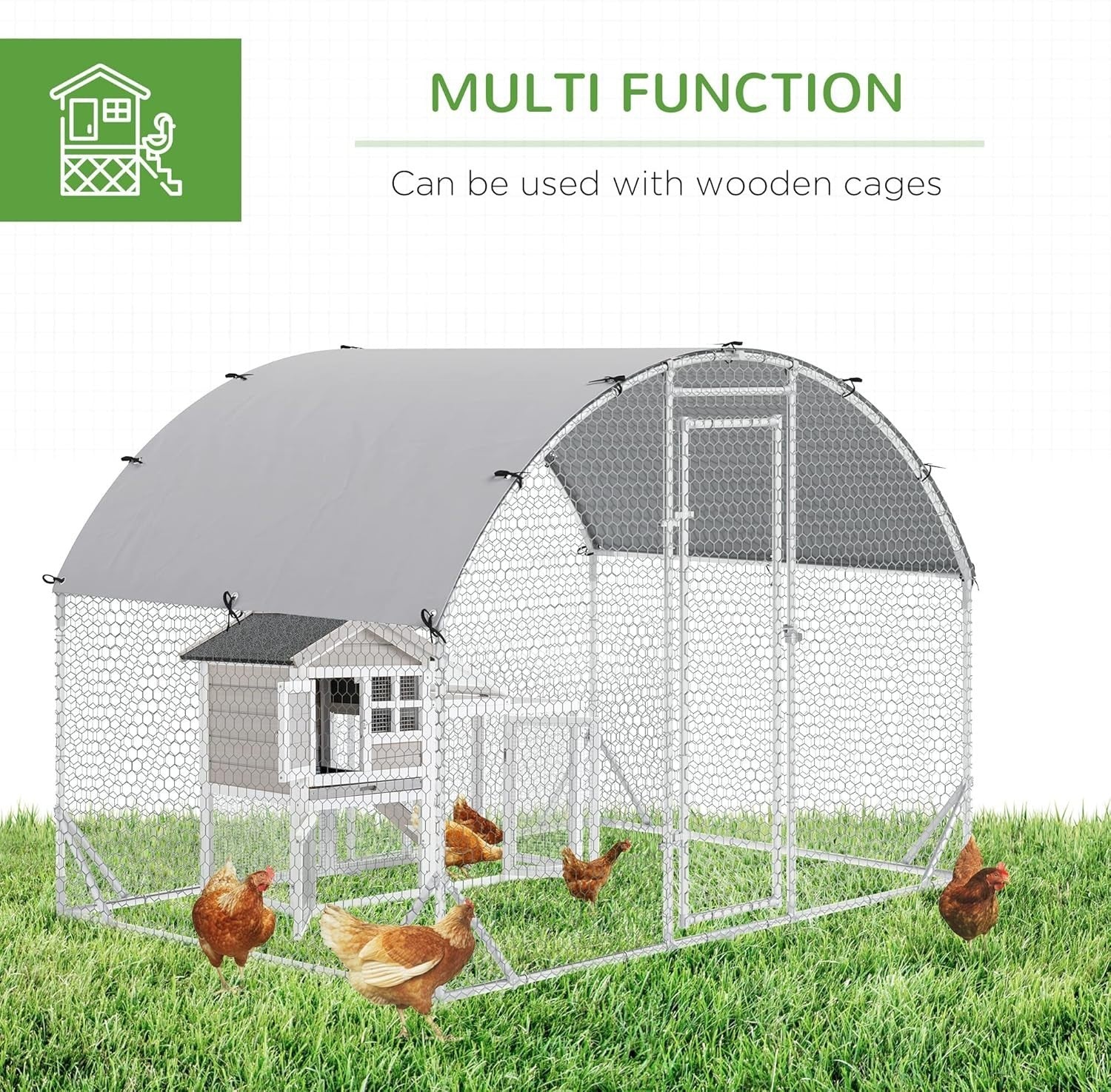 Walk In Chicken Run 2.8x1.9x2m Galvanised Steel Coop Cage Cover