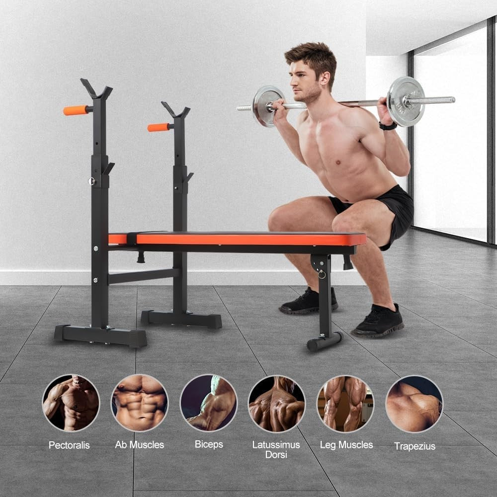 Adjustable Weight Bench With Barbell Rack Incline Decline Home Gym