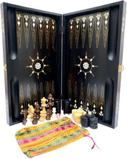 Handmade Wooden Backgammon Set with Checkers Luxury Folding Family Board Game