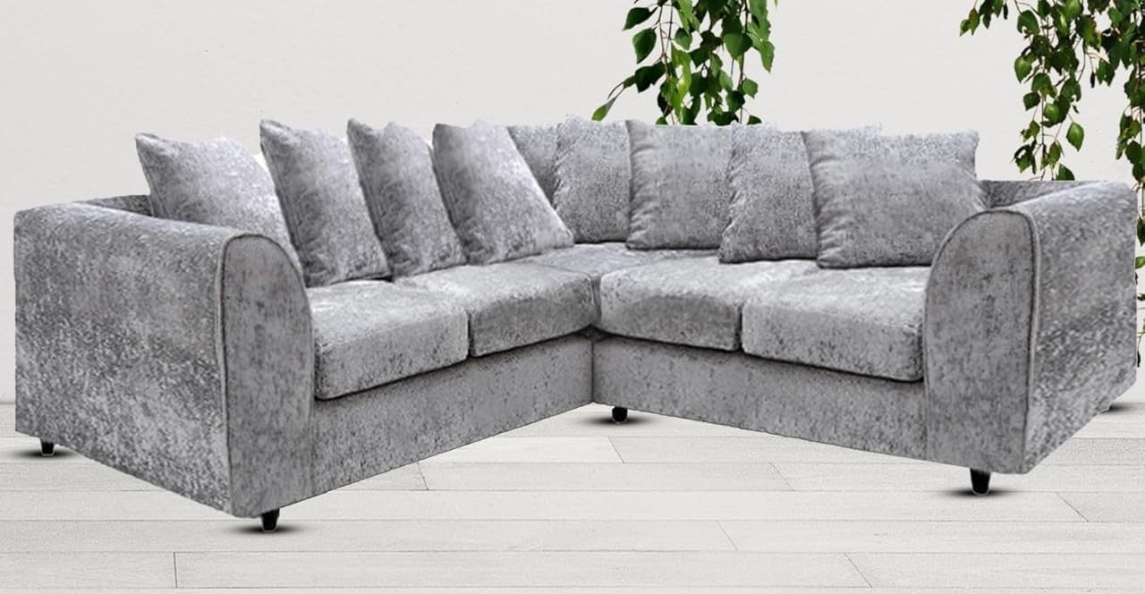 2C2 Light Grey Corner Sofa 5 Seater Fabric L Shape Couch with Cushions