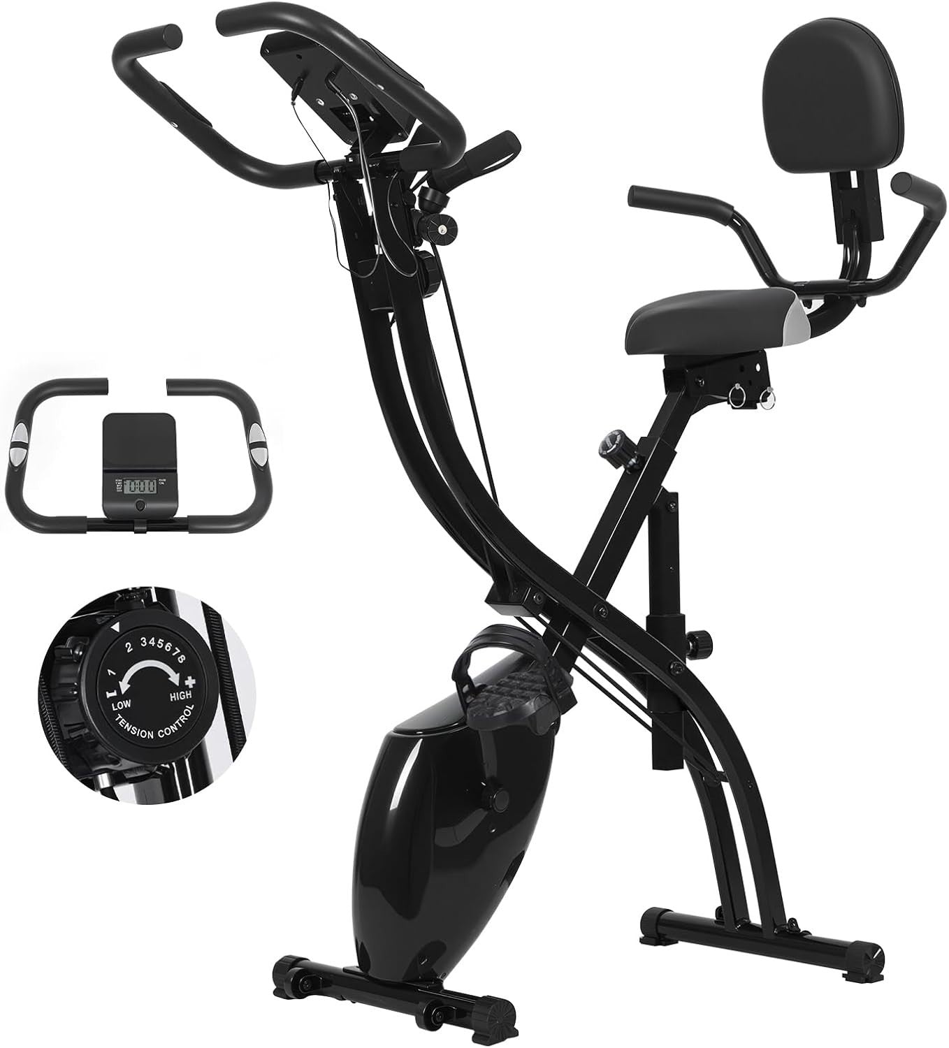 4-in-1 Folding Exercise Bike 8-Level Magnetic Resistance 330lb Capacity LCD