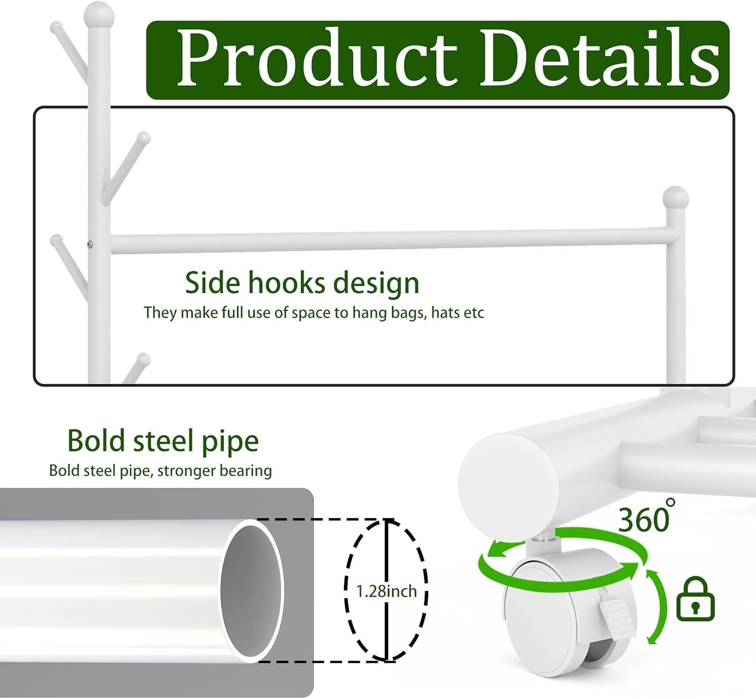 Heavy Duty Clothes Garment Rack with Shelf Wheels Metal White