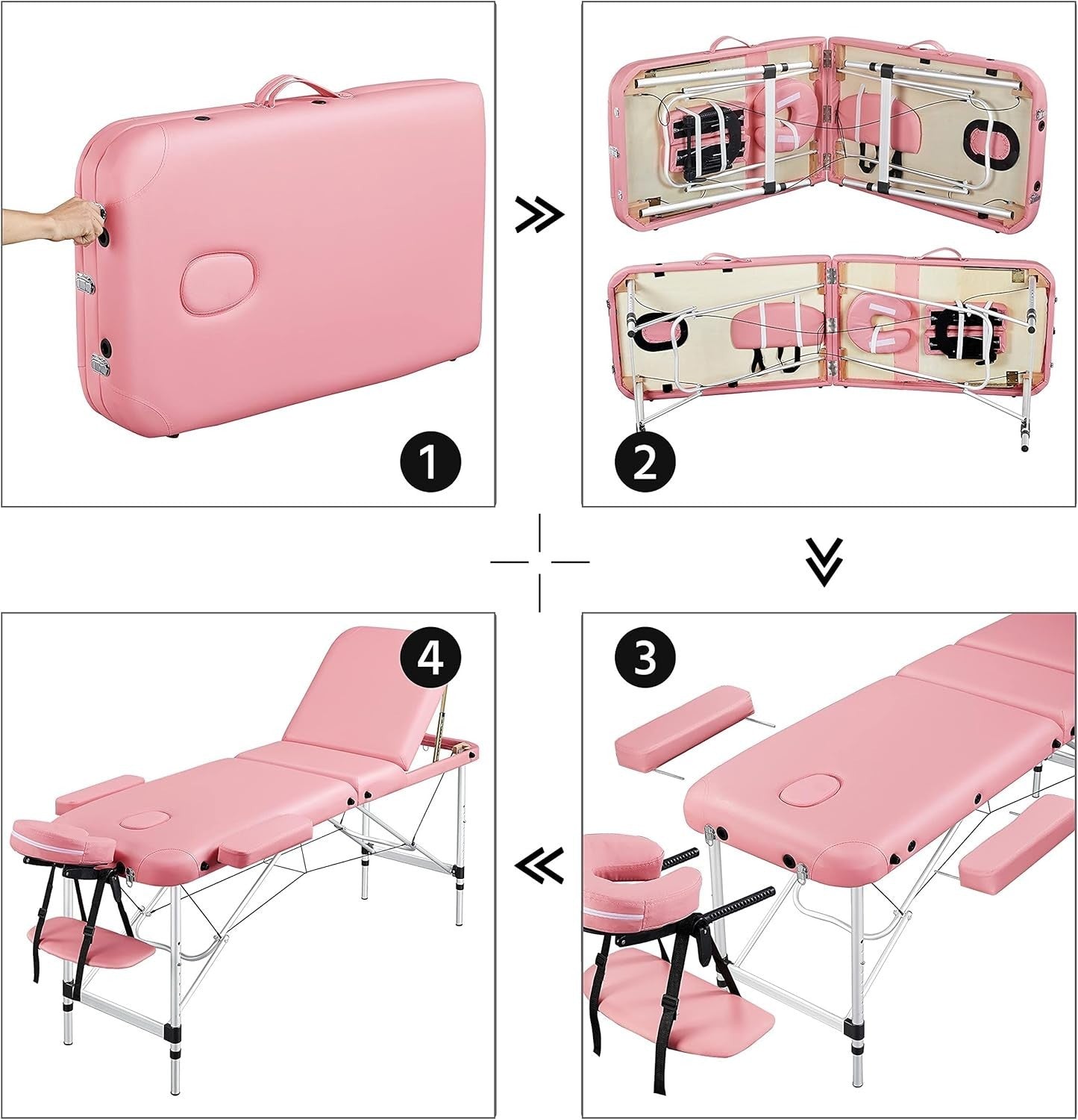 60cm 3-Section Portable Massage Table | Foldable Pink Lash Beauty Bed Aluminium