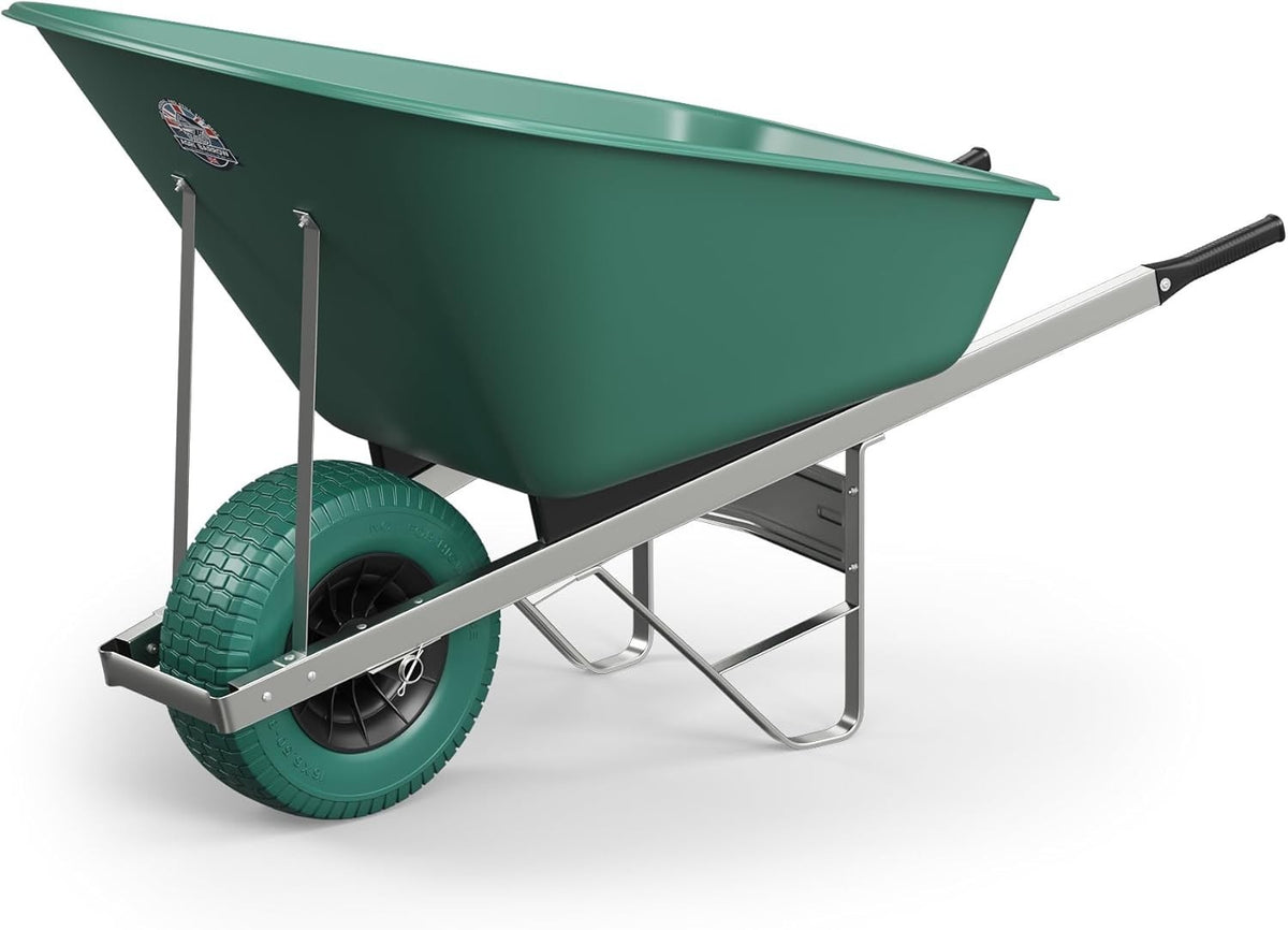 160L 1-Wheel Green Garden Wheelbarrow – Puncture Proof Fat Tyre Heavy Duty Frame