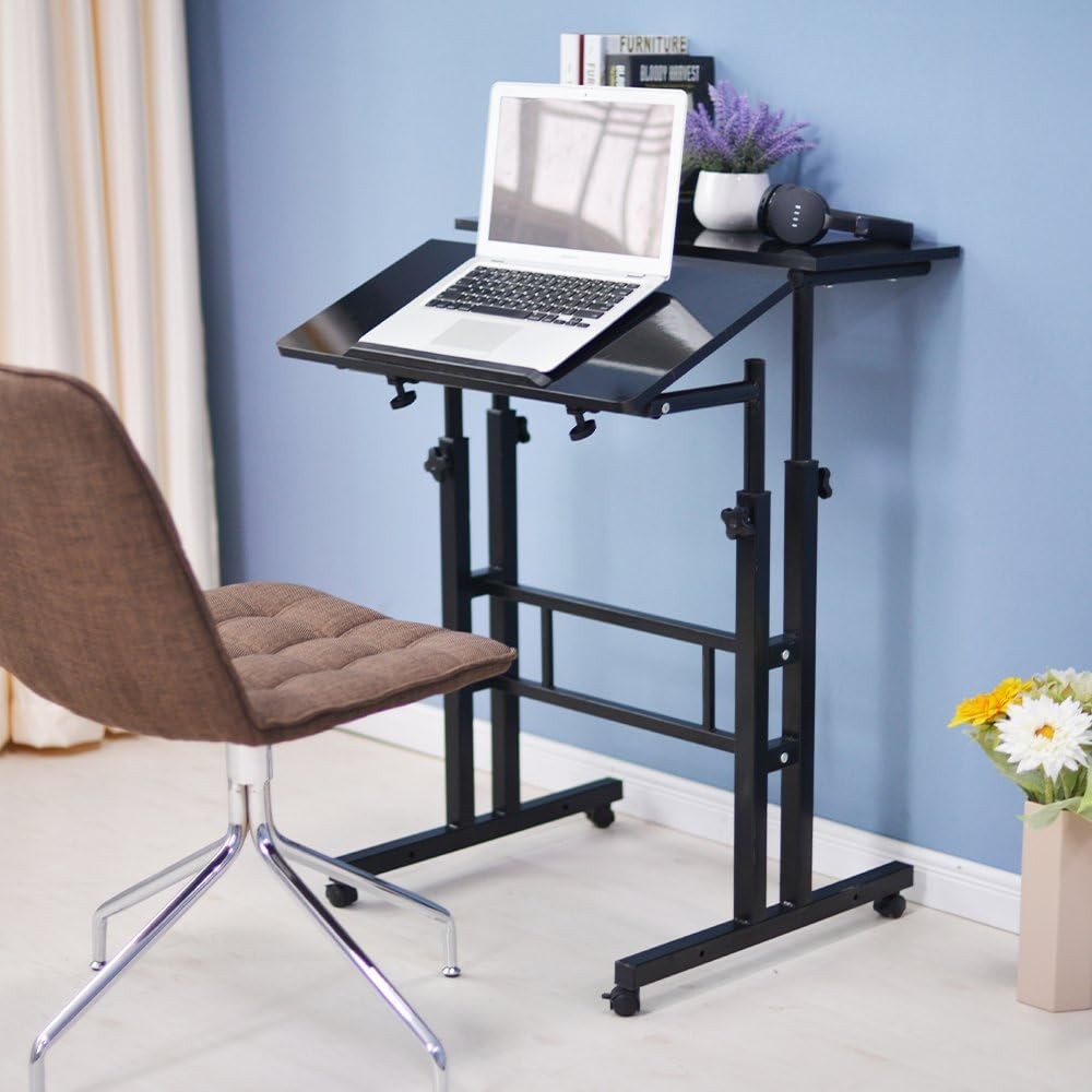 Adjustable Standing Desk Sit Stand Workstation Rolling Laptop Table 60x30cm