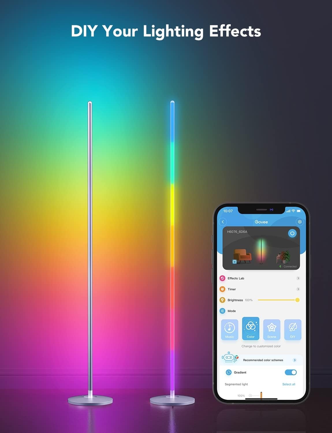 Smart RGBIC Corner Floor Lamp Music Sync App Control Ambient LED