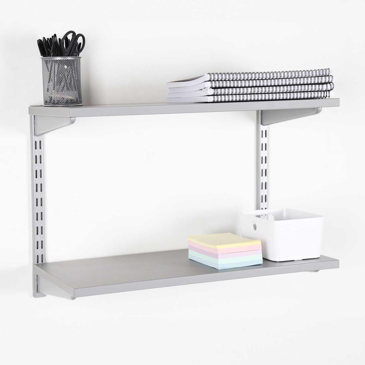 2-Tier Adjustable Floating Wall Shelf Steel & Wood 90x32x43cm Grey