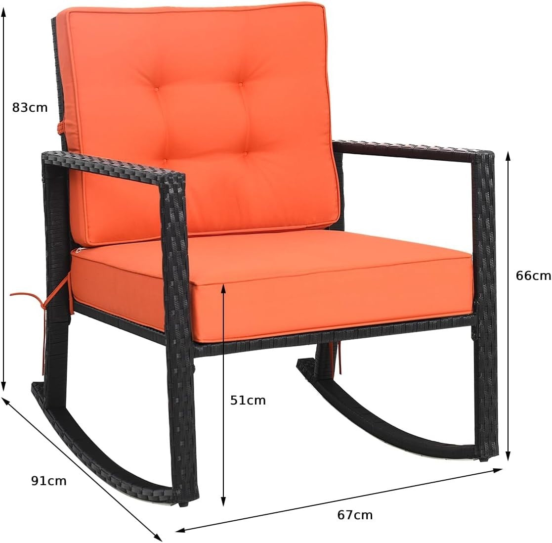 Outdoor Orange Rattan Rocking Chair with Cushions & Armrests Patio Glider
