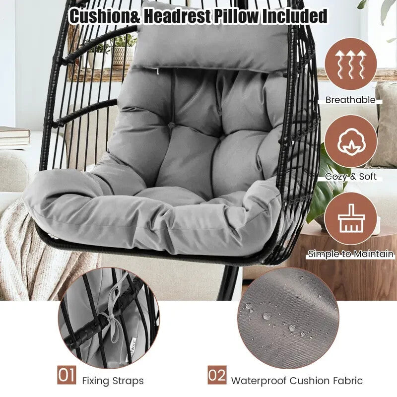Hanging Egg Swing Chair with Stand & Cushions | 150kg Load | Indoor/Outdoor