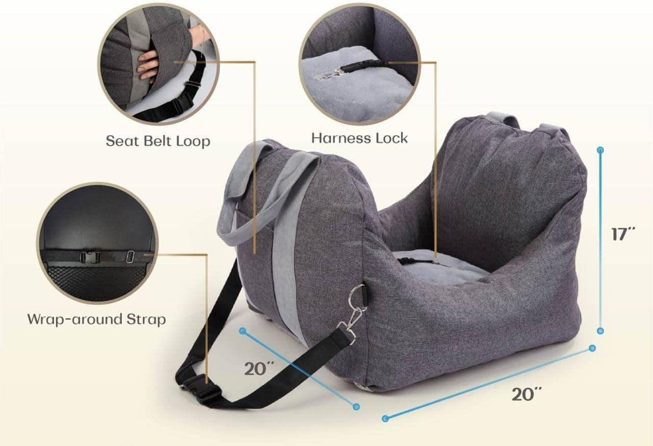 Pet Travel Car Seat Bed for Dogs Washable Booster Carrier Space Grey