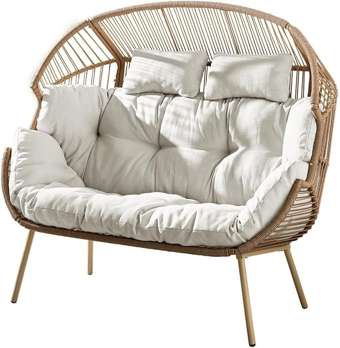 Double Egg Chair for 2 with Cushions – Indoor Outdoor Rattan Snug Seat Boho