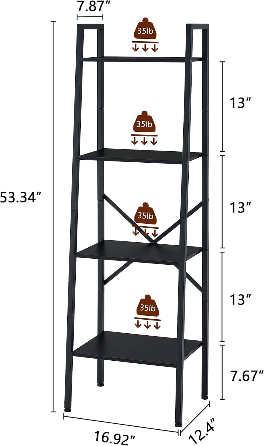 Industrial Ladder Bookshelf 4 Tier Tall Narrow Storage Shelf Metal Frame