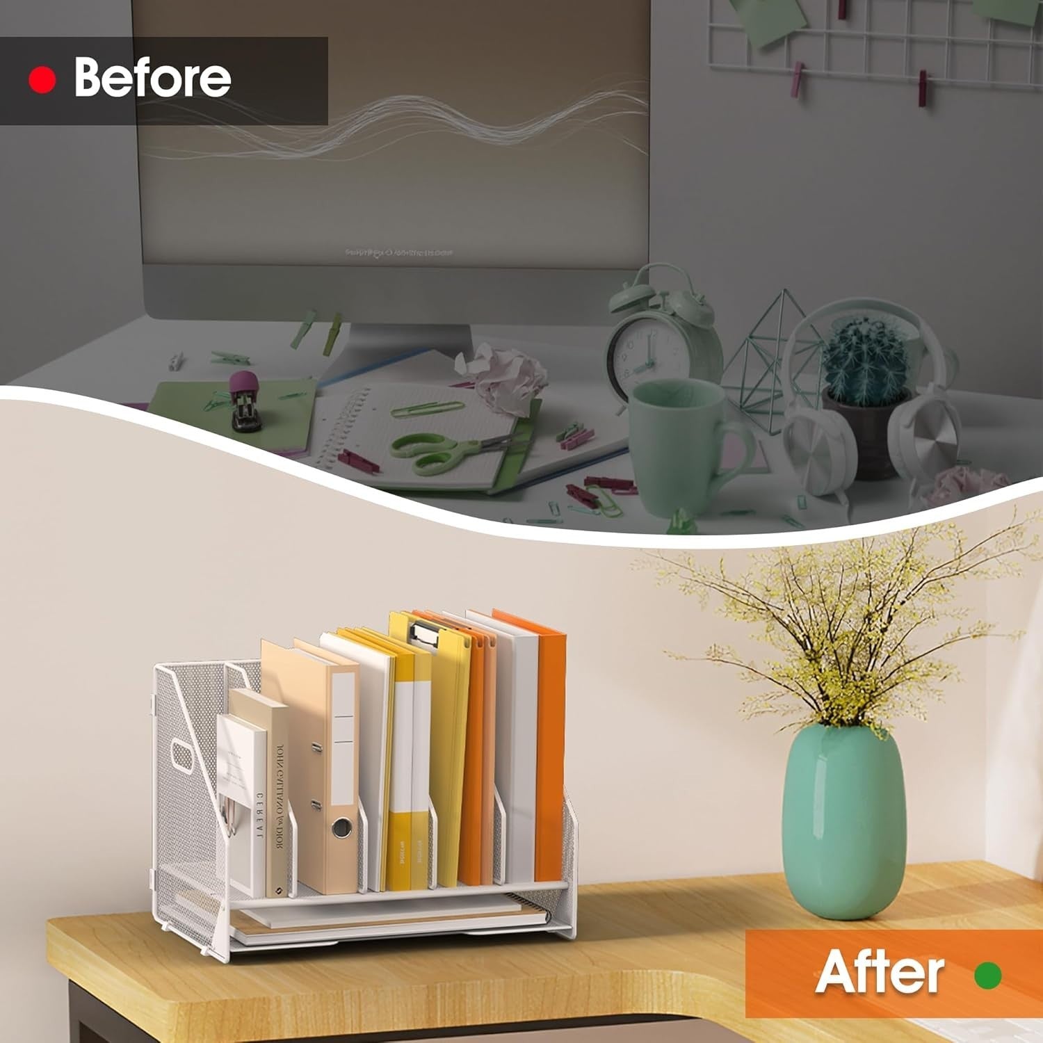 5-Tier Desk File Organizer | Vertical Mesh Magazine Holder & Paper Tray