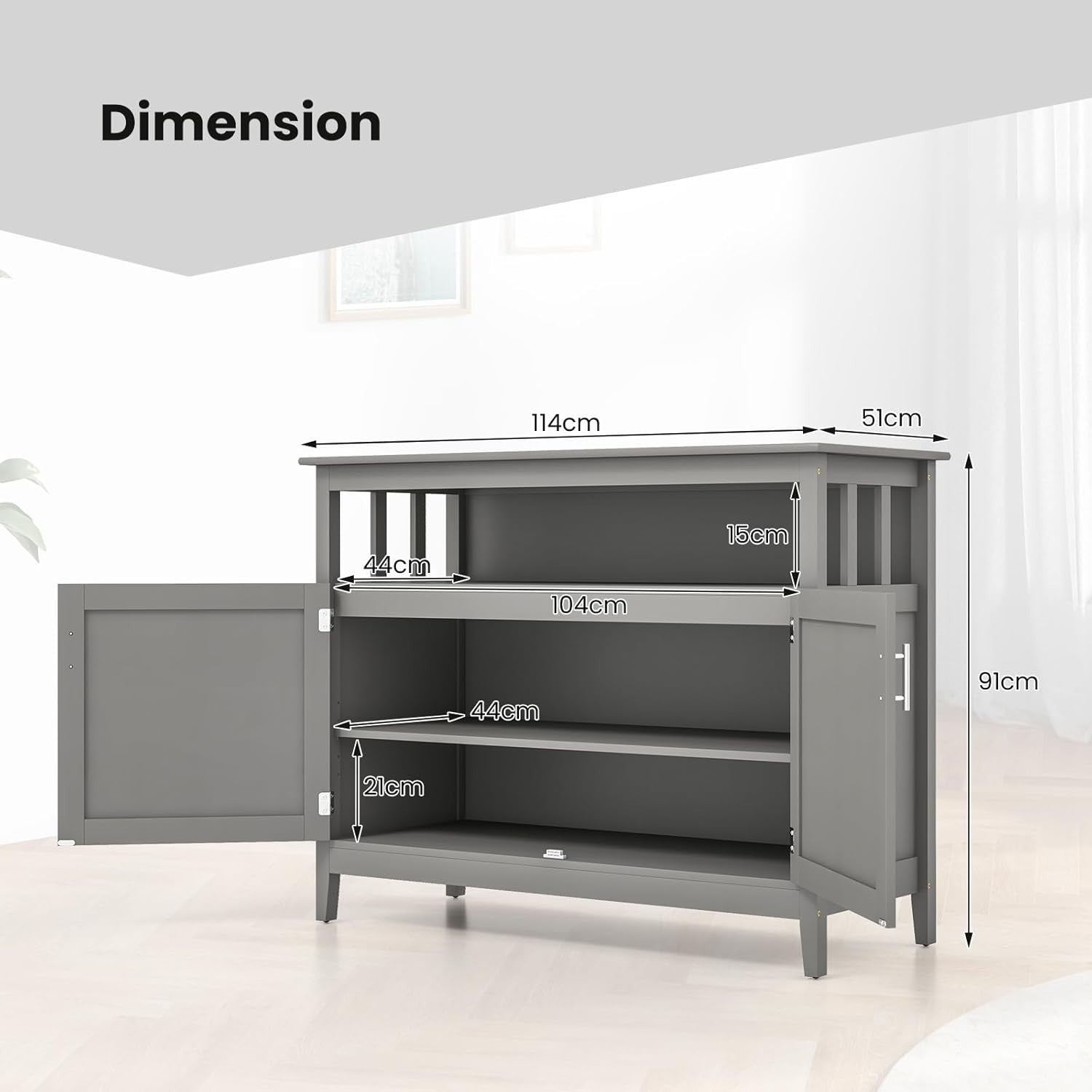 Gray Adjustable Shelf Sideboard Storage Cabinet Kitchen Dining Cupboard