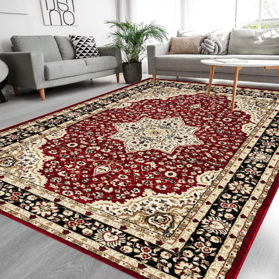 Red Traditional Area Rug 160x230cm Soft Non Slip Floral Carpet Living Room