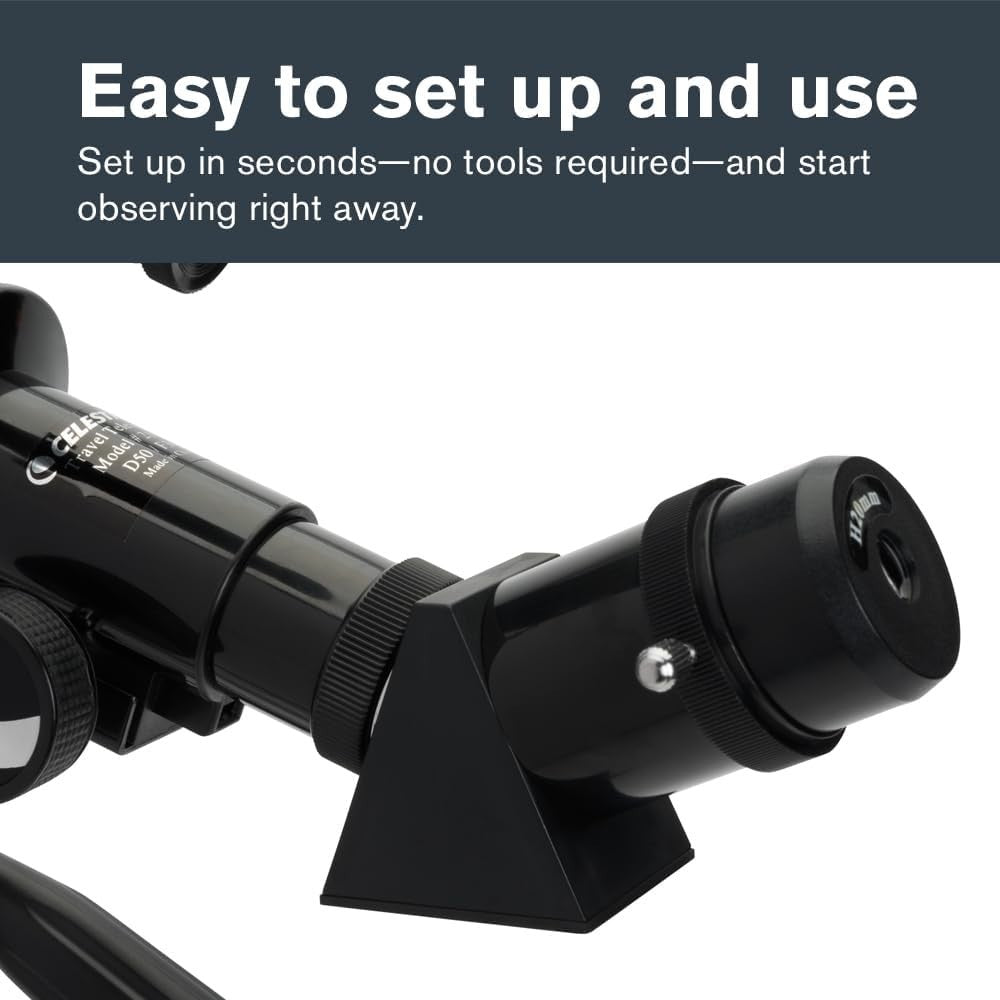 50mm Travel Scope, Portable Refractor with Tripod & Backpack-Black